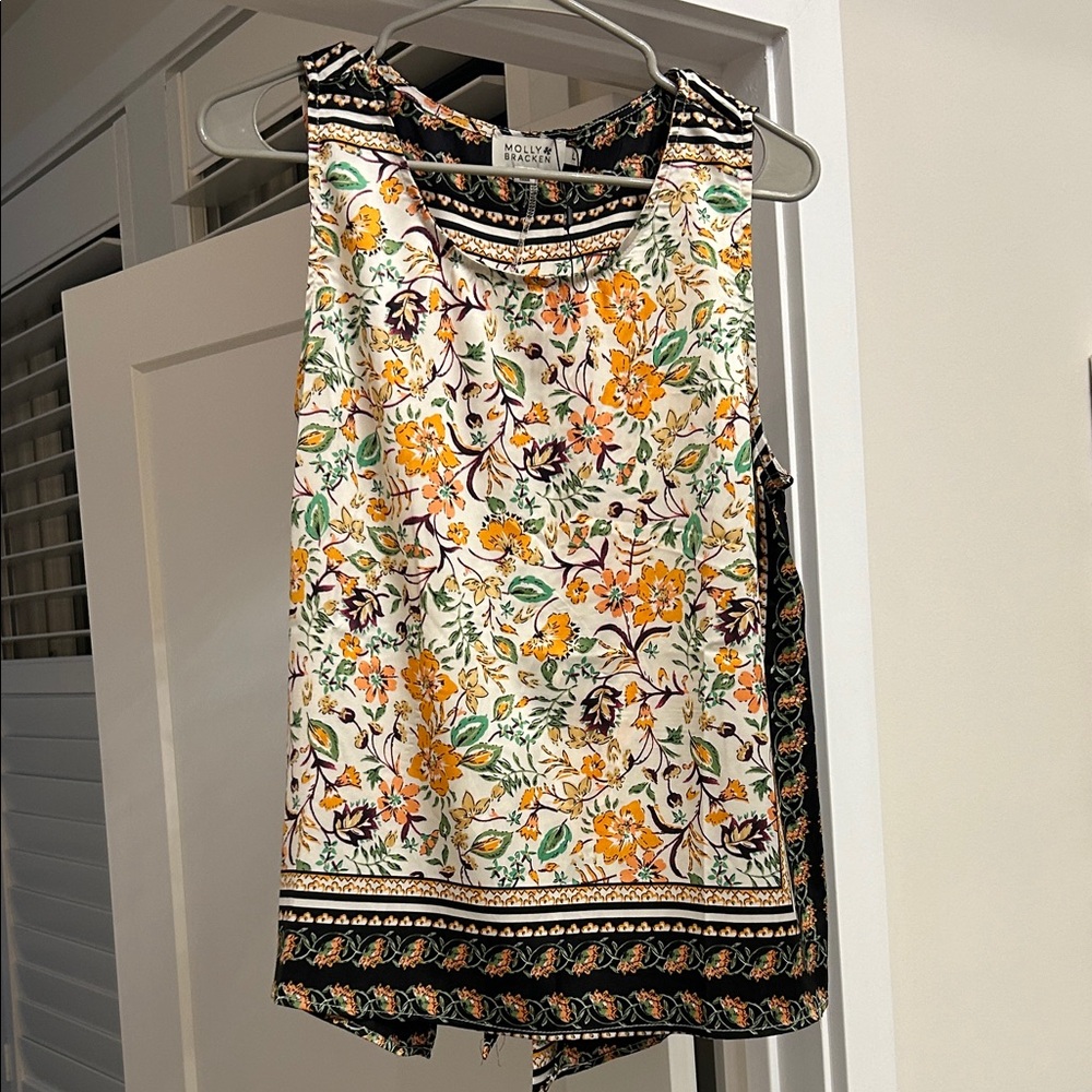 Molly Bracken Floral Tank Top - Orange and Black